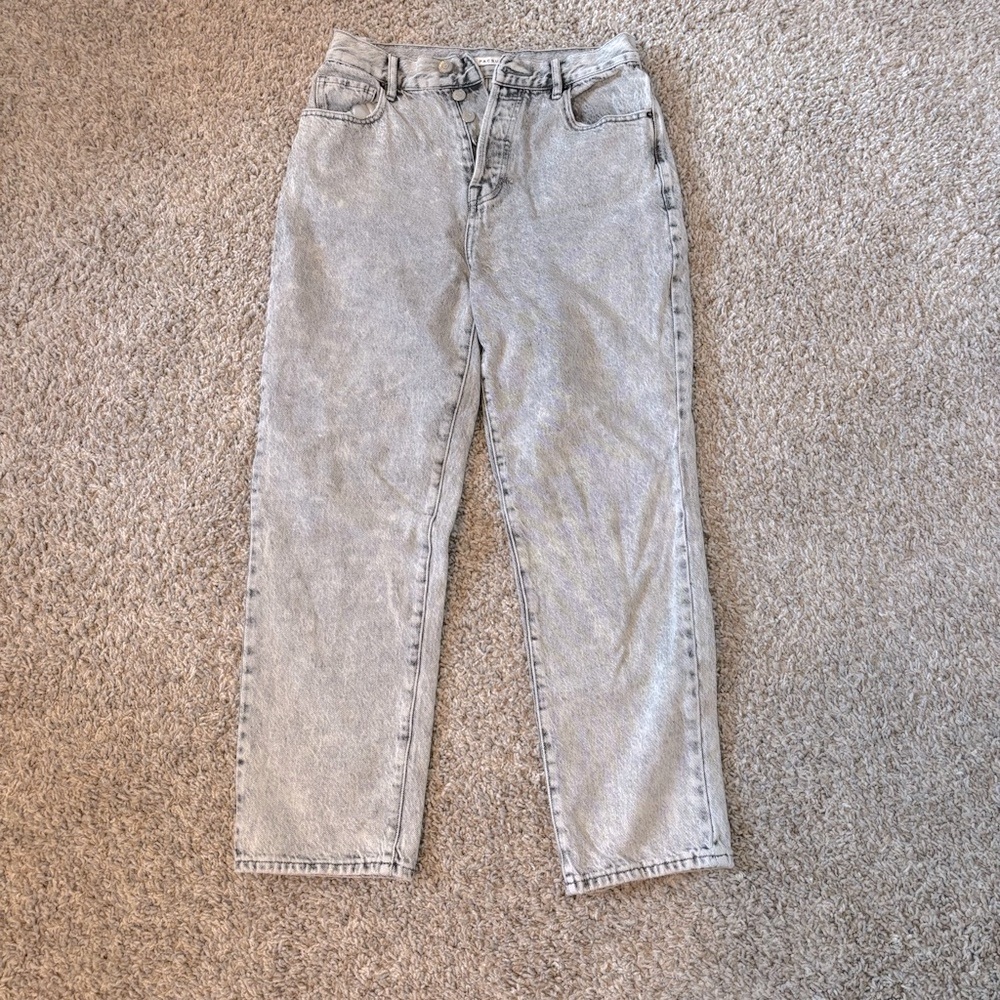 Gray Acid Wash Jeans with Button Fly